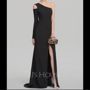 JJ’s House Column One-Shoulder Sweep Train Stretch Crepe Evening Dress Size 12